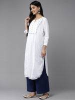Thumbnail for ADA Ethnic Motifs Embroidered Chikankari White Romance Kurta - Distacart