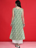 Thumbnail for Indo Era Geometric Printed Round Neck Sleeveless Gotta Patti Cotton Straight Kurta