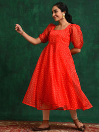 Thumbnail for Aks Geometric Printed Sweetheart Neck Puff Sleeves Anarkali Kurta - Distacart