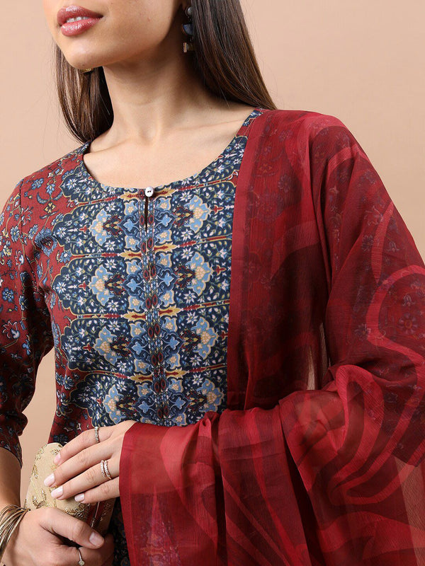 Vishudh Ethnic Motifs Printed Kurta With Trousers & Dupatta - Distacart