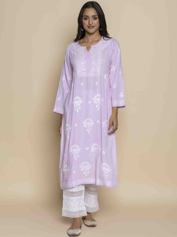 HOUSE OF KARI Floral Embroidered Chikankari Straight Kurta - Distacart