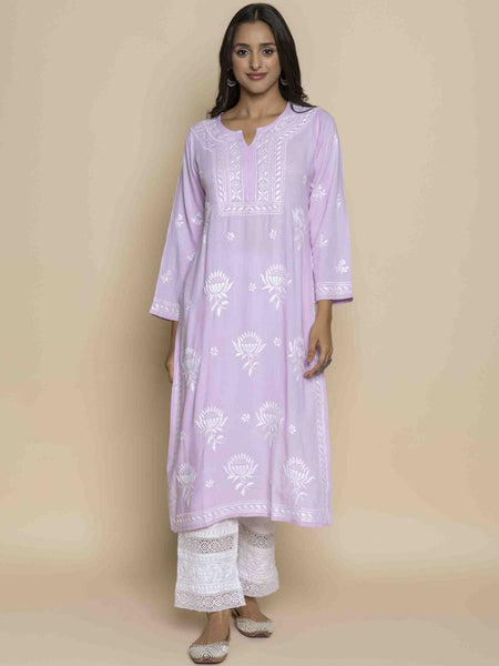 HOUSE OF KARI Floral Embroidered Chikankari Straight Kurta - Distacart