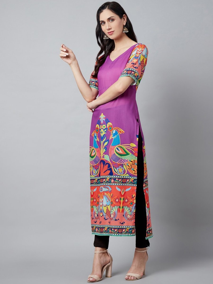 Aks Ethnic Motifs Printed V-Neck Kurta - Distacart