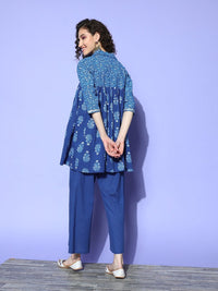 Thumbnail for Ahalyaa Blue Pure Cotton Tunic & Palazzos Ethnic Co-Ords - Distacart