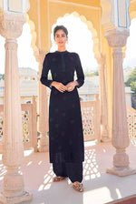 Thumbnail for Monjolika Fashion Navy Blue Embroidered Muslin Pant Style Suit