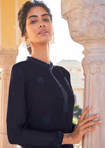 Thumbnail for Monjolika Fashion Navy Blue Embroidered Muslin Pant Style Suit