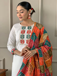 Thumbnail for Lyush Women's Round Neck Work Viscose Fabric Kurta Pant With Dupatta Set - Off White
