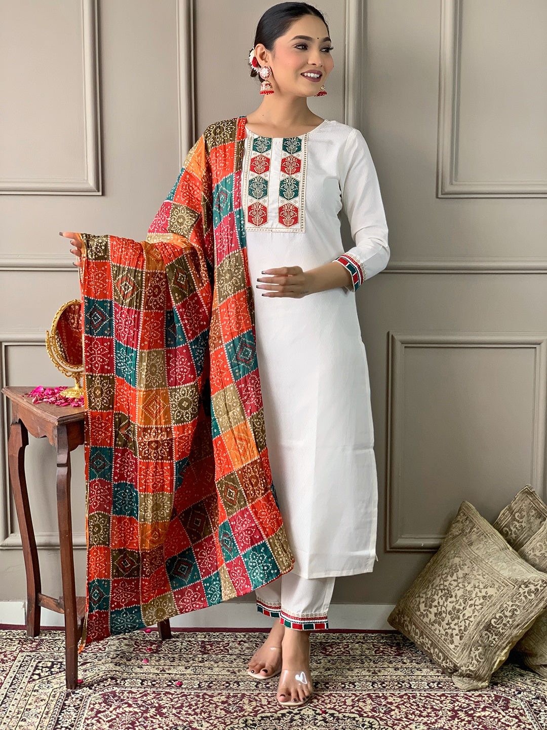 Lyush Women Party Wear Embroidery Worked Kurta With Pant And Dupatta Set - Off White