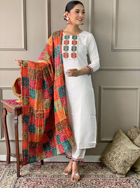 Thumbnail for Lyush Women Party Wear Embroidery Worked Kurta With Pant And Dupatta Set - Off White