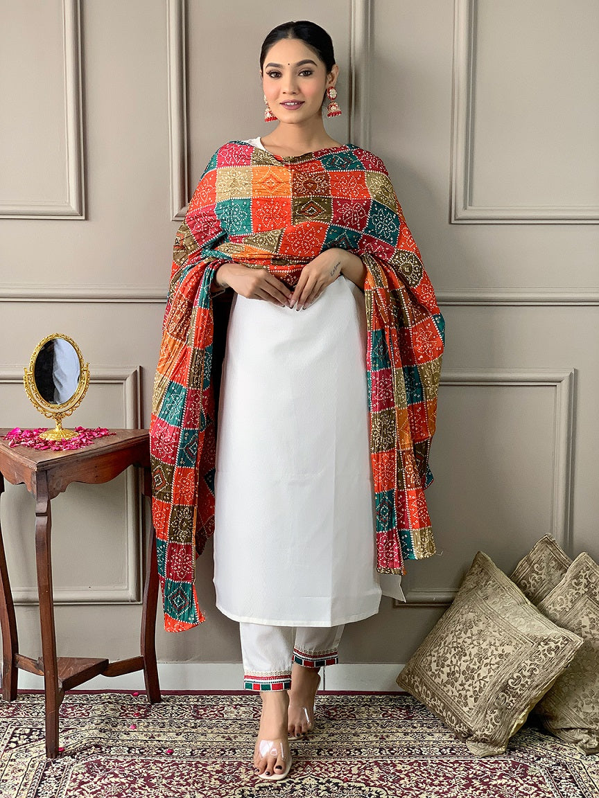 Lyush Women Party Wear Embroidery Worked Kurta With Pant And Dupatta Set - Off White