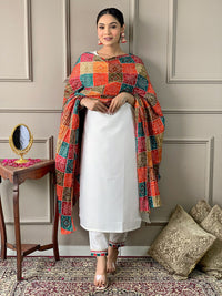 Thumbnail for Lyush Women Party Wear Embroidery Worked Kurta With Pant And Dupatta Set - Off White