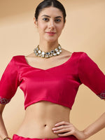 Thumbnail for Pink Organza Swaroski Diamond Work Saree with Unstitched Blouse - Radha - Distacart