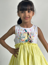 Thumbnail for ArthLife White And Yellow Unicorn Embroidered Dress - Distacart
