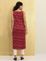 Thumbnail for Ode by House of Pataudi Women Maroon Pure Cotton Floral Printed Kurta - Distacart