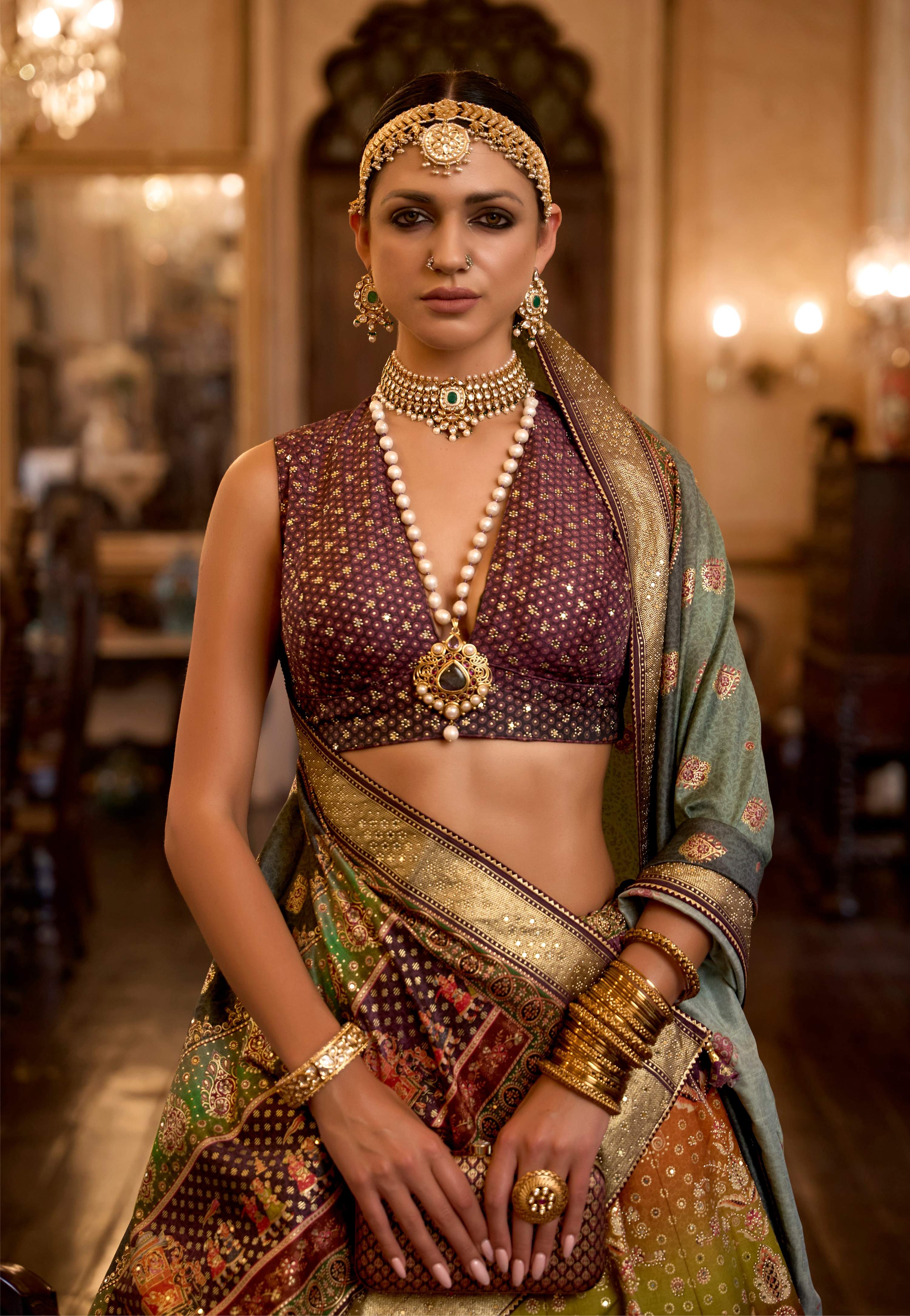 Monjolika Fashion Sequins Wine Colour Rajwadi Silk Readymade Lehenga Choli