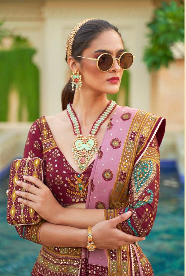 Monjolika Fashion Maroon Color Heavy Rajwadi Silk Designer Lehenga Choli