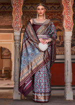 Thumbnail for Monjolika Fashion Cobalt Blue Color Silk Ajarak Design Traditional Saree