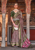 Thumbnail for Monjolika Fashion Multicolor Silk Ajarak Design Traditional Saree