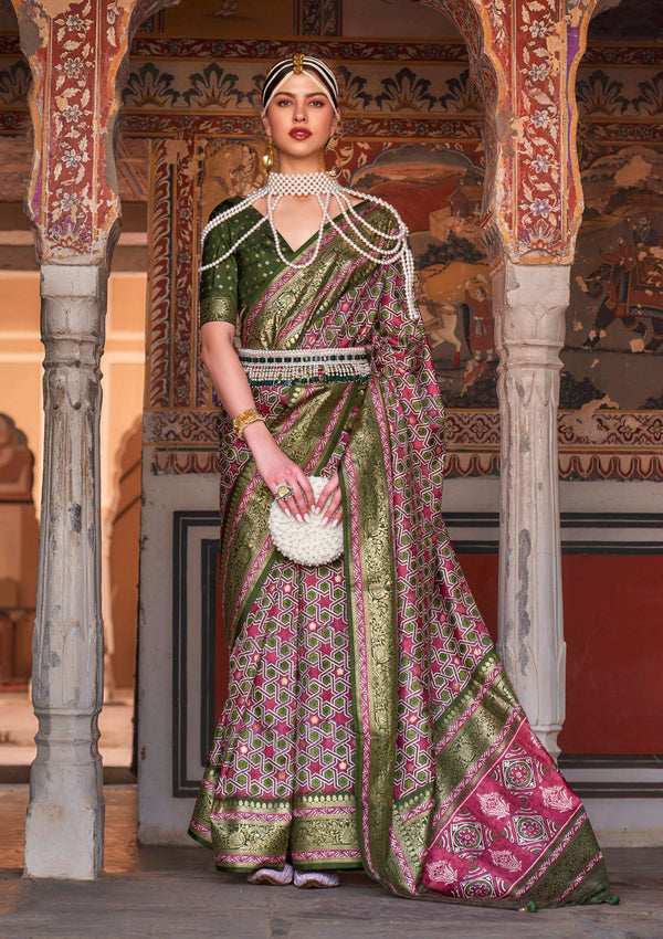 Monjolika Fashion Multicolor Silk Ajarak Design Traditional Saree