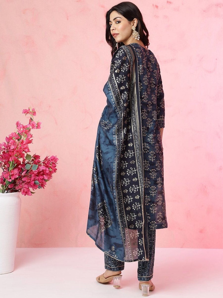 Anouk Ethnic Motifs Printed Chanderi Silk Kurta with Trousers & With Dupatta - Distacart