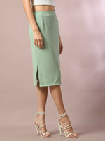 Thumbnail for Myshka Women's Sea Green Solid Knee Length Party Embellished Skirts - Distacart