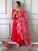 Thumbnail for The52 Women's Rayon Fabric Straight Kurta, Pant and Dupatta Set
