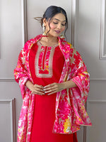 Thumbnail for The52 Women's Rayon Fabric Straight Kurta, Pant and Dupatta Set