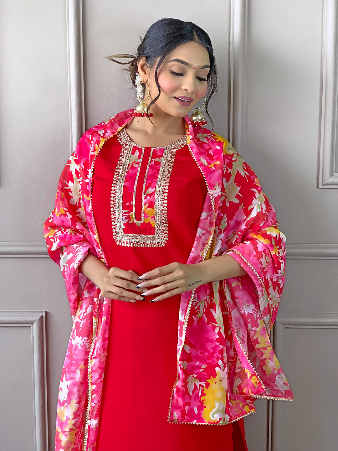 The52 Women's Rayon Fabric Straight Kurta, Pant and Dupatta Set