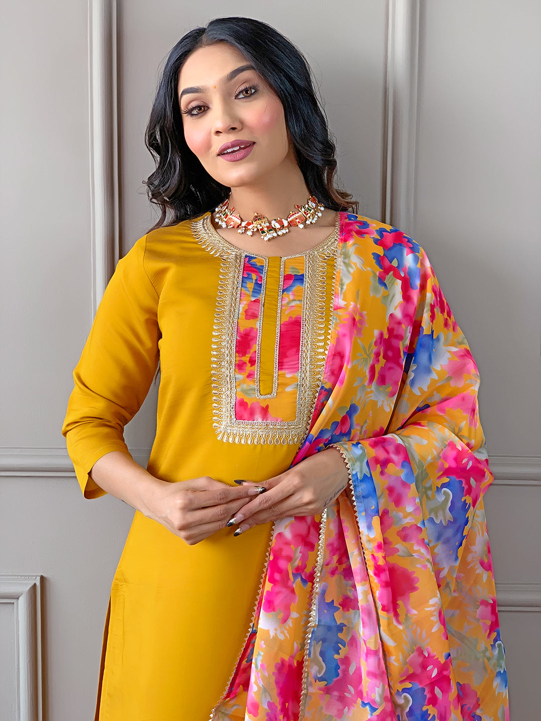 The52 Women's Rayon Fabric Straight Kurta, Pant and Dupatta Set