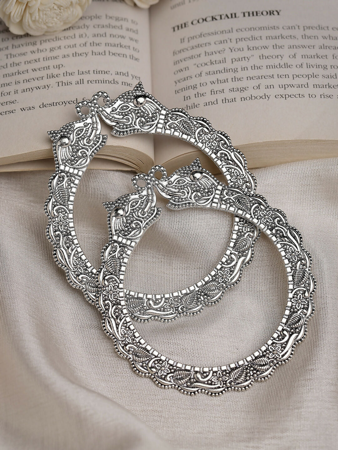 NVR Women's Set of 2 Silver-Toned German Silve Oxidised Elephant Design Handcrafted Bangles - Distacart