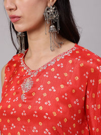 Thumbnail for Aks Bandhani Printed Extended Sleeves Kaftan Kurta - Distacart