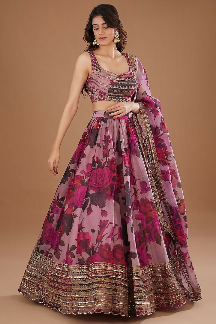 Aastha Fashion Women's Light Purple Organza Sequence With Thread And Jari Embroidery Work Lehenga Choli