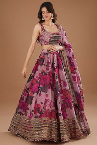 Thumbnail for Aastha Fashion Women's Light Purple Organza Sequence With Thread And Jari Embroidery Work Lehenga Choli