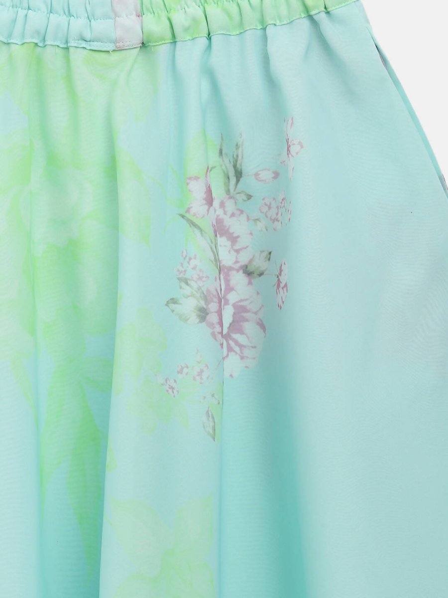 Ahalyaa Aqua Blue Organza Printed Lehenga Choli For Kids For Girls - Distacart