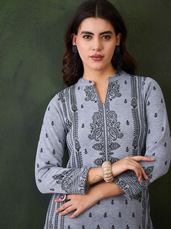 Sangria Self Design Winter Kurta & Trouser - Distacart