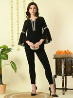 Thumbnail for Myshka Women's Black Embroidered Party Fusion Top - Distacart