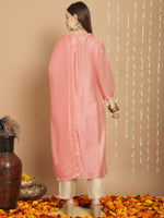 Thumbnail for Jyoti Fashion Women's Peach Chanderi Silk Elegant Jardoshi Semi Kurta with Trouser & Dupatta - Distacart