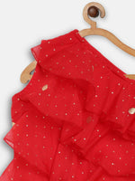 Thumbnail for Ahalyaa Red Georgette Ruffel Kids Top With Bottom For Girls - Distacart