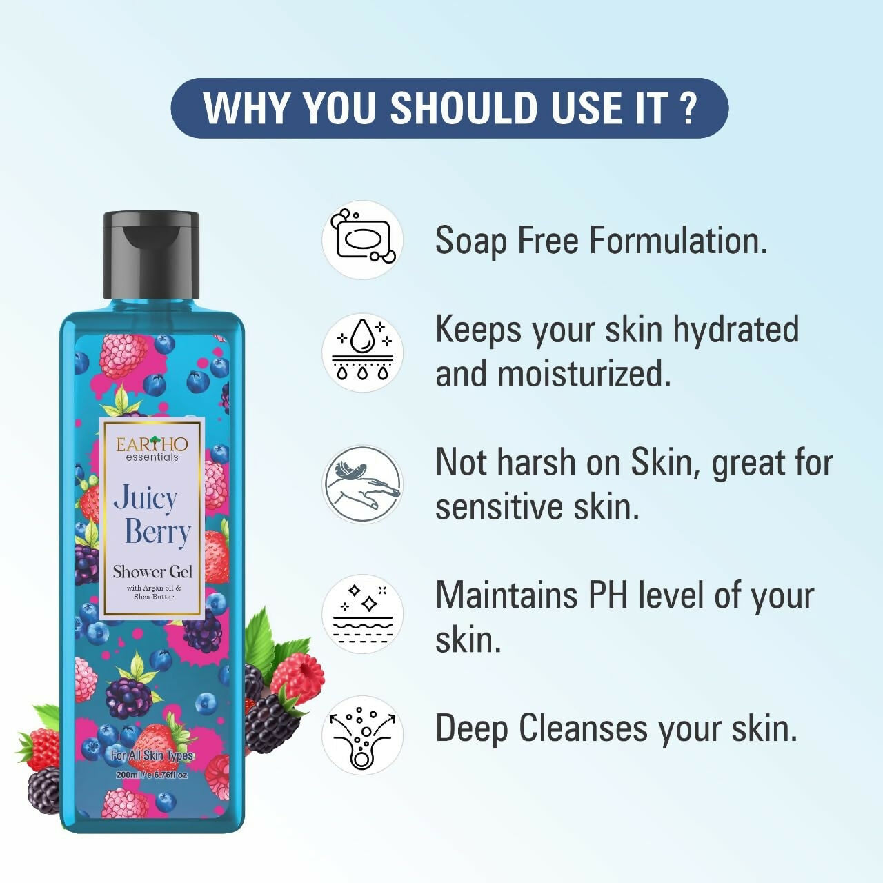 Eartho Essentials Juicy Berry Fusion Ayurvedic Shower Gel - Distacart