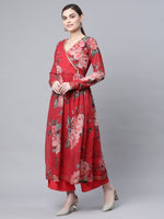 Thumbnail for Ahalyaa Women Red Georgette Digital Floral Printed Kurta Palazzo Set - Distacart