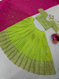 Thumbnail for Jyoti Fashion Women's Green Faux Georgette Sequins with Thread Embroidered Designer Lehenga Choli Set