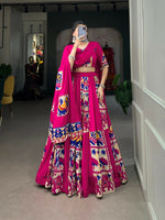 Thumbnail for Vastranavya Navaratri Special Rayon with Printed Silk Lehenga with Stitched Choli - Pink - Distacart