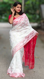 Thumbnail for Exclusive Collection White Red White Red Jamdani Saree