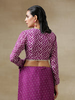 Thumbnail for trueBrowns Purple Bandhani Printed Silk Full Sleeve Blouse - Distacart
