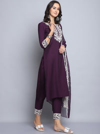 Thumbnail for Indian Fashion Women Wine Embroidery silk Kurta, Pant And Dupatta Set