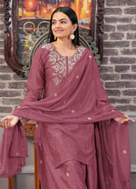Thumbnail for Yash Enterprise Floral Embroidered Chinon Silk Pink Readymade Salwar Suit