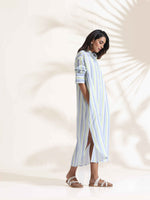 Thumbnail for trueBrowns White Cotton Multi Stripe Shirt Dress - Distacart