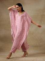 Thumbnail for trueBrowns Light Mauve Bandhani Printed Silk Kaftan Kurta Pant Set - Distacart