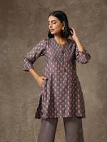 Thumbnail for trueBrowns Grey Pink Floral Printed Silk Co-Ord Set - Distacart