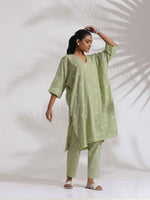 Thumbnail for trueBrowns Green Cotton Floral Embroidered Kurta Co-ord Set - Distacart